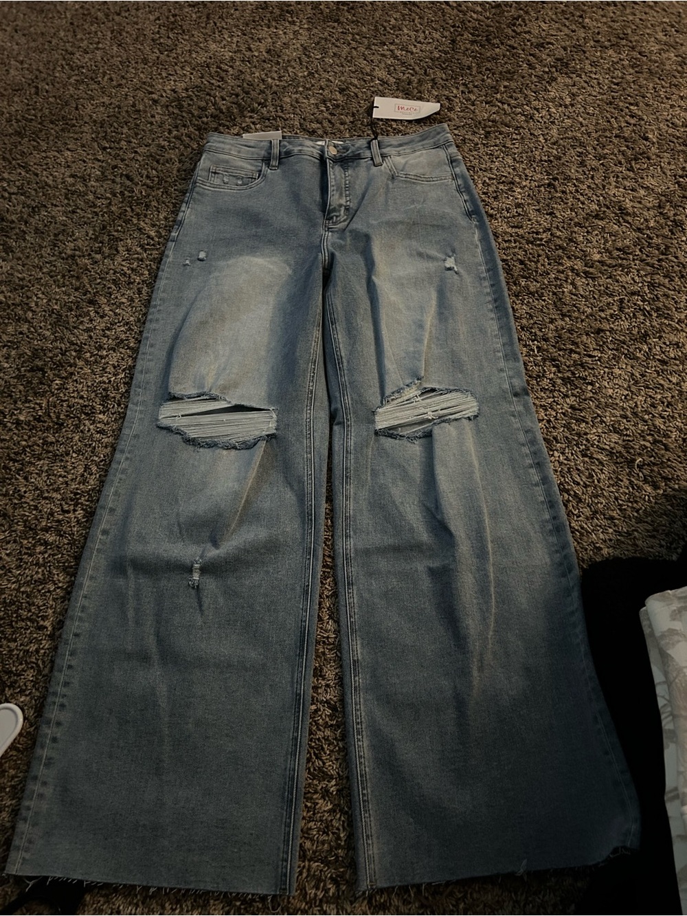 Light Blue High-Rise Wide Leg Distressed Jeans